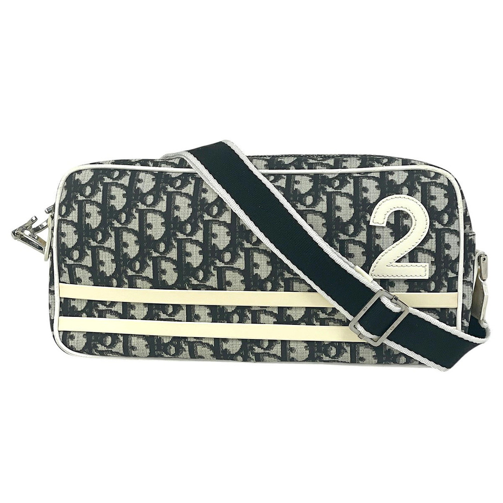 Christian Dior Trotter Shoulder Bag Canvas Black White